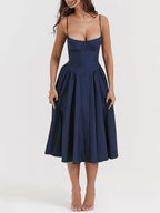 V-Neck Strapless Midi Dress