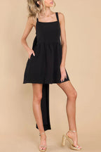Elegant Gorgeous Back Oversized Bow Wide Strap Pocketed Mini Dress