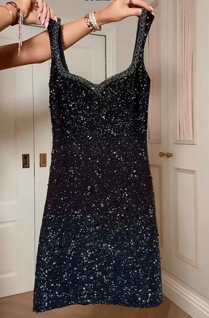 Black Sequins with Spaghetti Straps Short Prom Dress