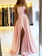Bmbridal Navy Blue Spaghetti Strap Prom Dress With Long Slit