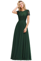 Chic A Line Chiffon Lace Bridesmaid Dress With Short Sleeves Empire Waist