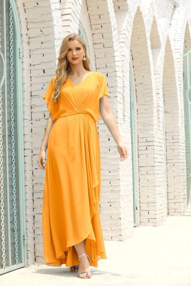 Vestidos de Mãe da Noiva Tamanho Grande Decote em V Comprido para Baixo Vestido de Gala Formal para Convidado de Casamento 28020