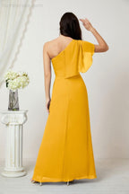 Abito da Sera Formale A-line con Spalla Singola e Balze in Chiffon, Spacco Laterale, per Damigelle, Modello 2809