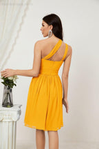 Numbersea Damen Chiffon Kurzes Ein-Schulter Brautjungfernkleid Festliche Kleider für Feier Heimkehr 2804