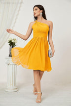 Numbersea Damen Chiffon Kurzes Ein-Schulter Brautjungfernkleid Festliche Kleider für Feier Heimkehr 2804
