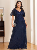 V Neck A Line Floor Length Sequined Dress For Mothers Of The Bride And Groom