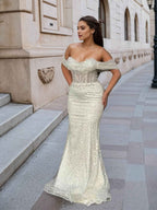 Mermaid Off Shoulder Sequin Prom Dress With Cutout Bodice