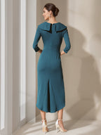 Mother Of The Bride Gown V Neck A Line Sleeves Three Quarter Asymmetric Ruffle