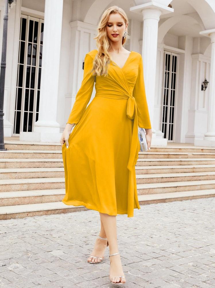 Bridesmaid Dress V-Back Waist Belt Mother of the Bride Wedding Guest SY28031