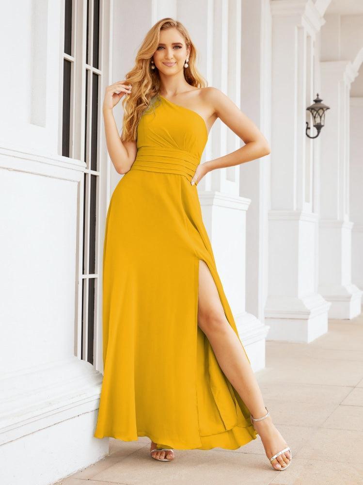Vestidos de Dama de Honra de Um Ombro Longos para Baile de Gala 28048