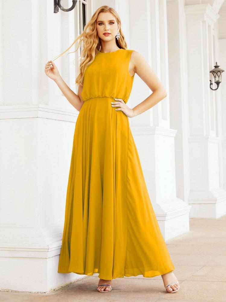 Vestido de Dama de Honra Sem Mangas Longo Linha A para Baile de Gala e Noites Formais 28025