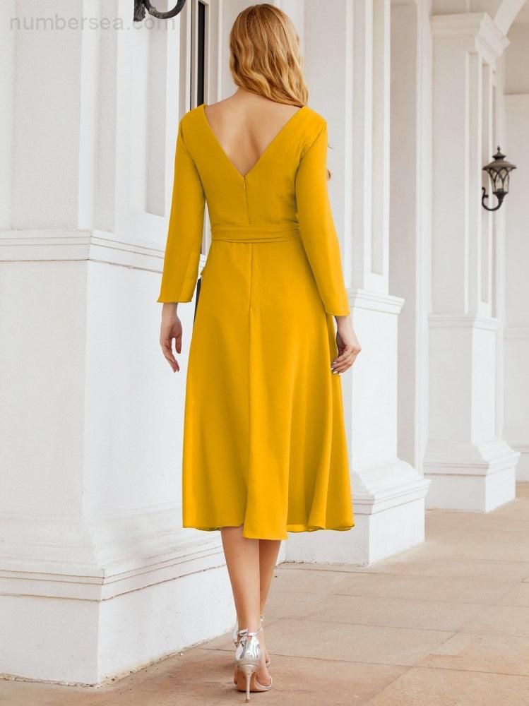 Bridesmaid Dress V-Back Waist Belt Mother of the Bride Wedding Guest SY28031