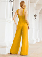 Tuta da sera elegante Numbersea con scollo incrociato, abito lungo per damigella, pantaloni a zampa d'elefante 28033
