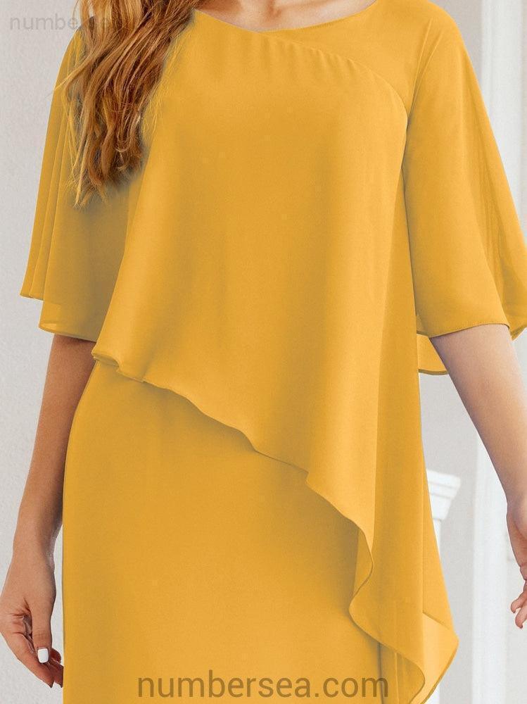 Robe de soirée formelle longue pour mère de la mariée avec cape à volants 28026