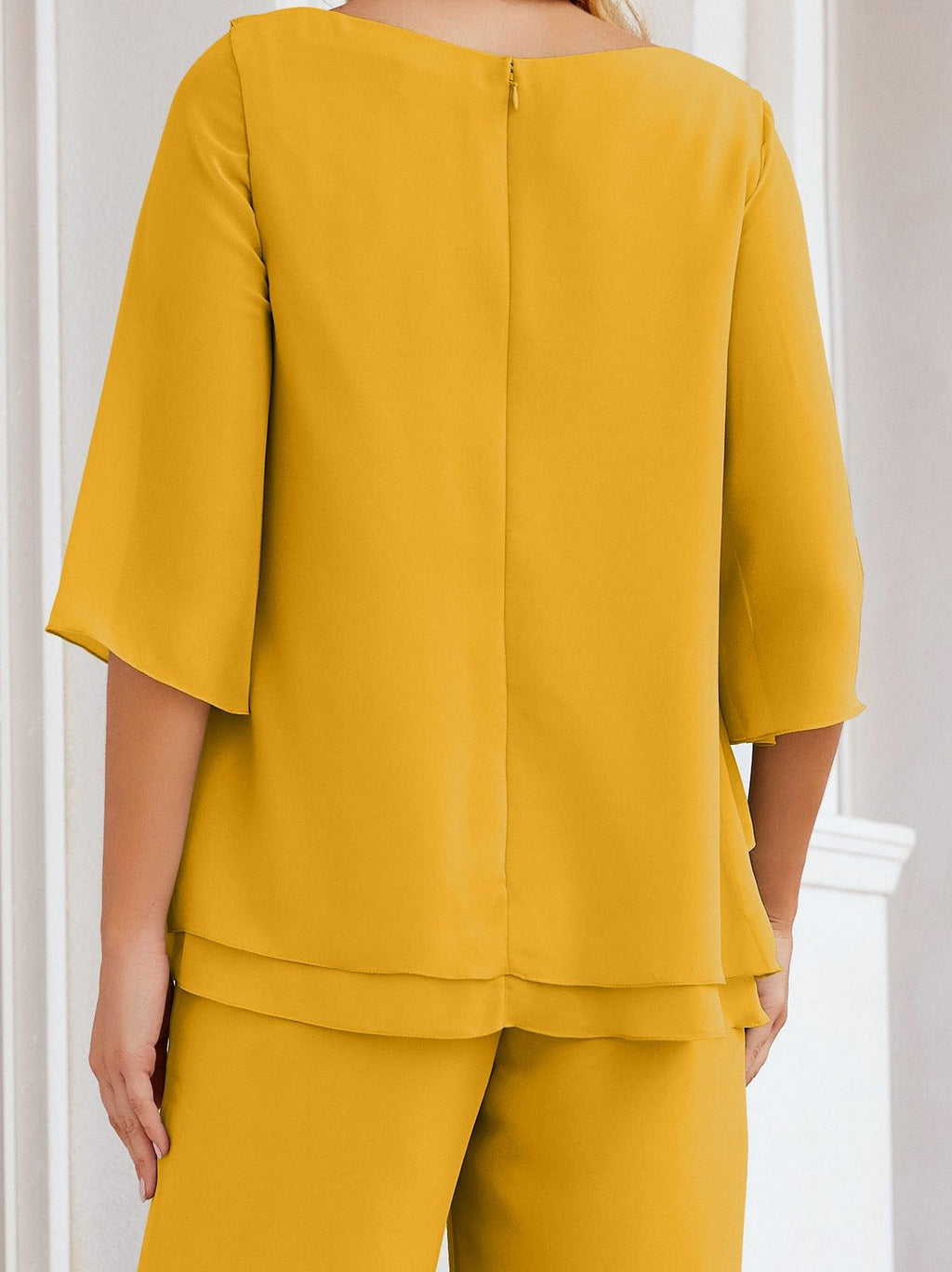 Robe de mariée élégante pour la mère de la mariée en deux pièces, tailleur pantalon grande taille à volants superposés, peignoir argenté 28064
