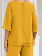 Robe de mariée élégante pour la mère de la mariée en deux pièces, tailleur pantalon grande taille à volants superposés, peignoir argenté 28064