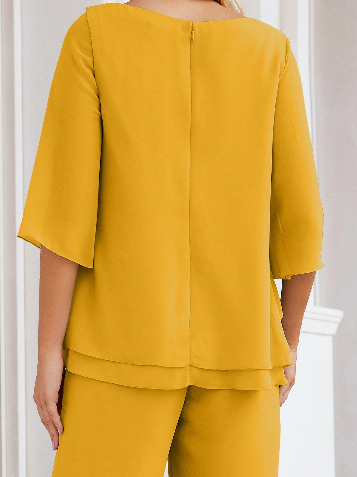 Robe de mariée élégante pour la mère de la mariée en deux pièces, tailleur pantalon grande taille à volants superposés, peignoir argenté 28064