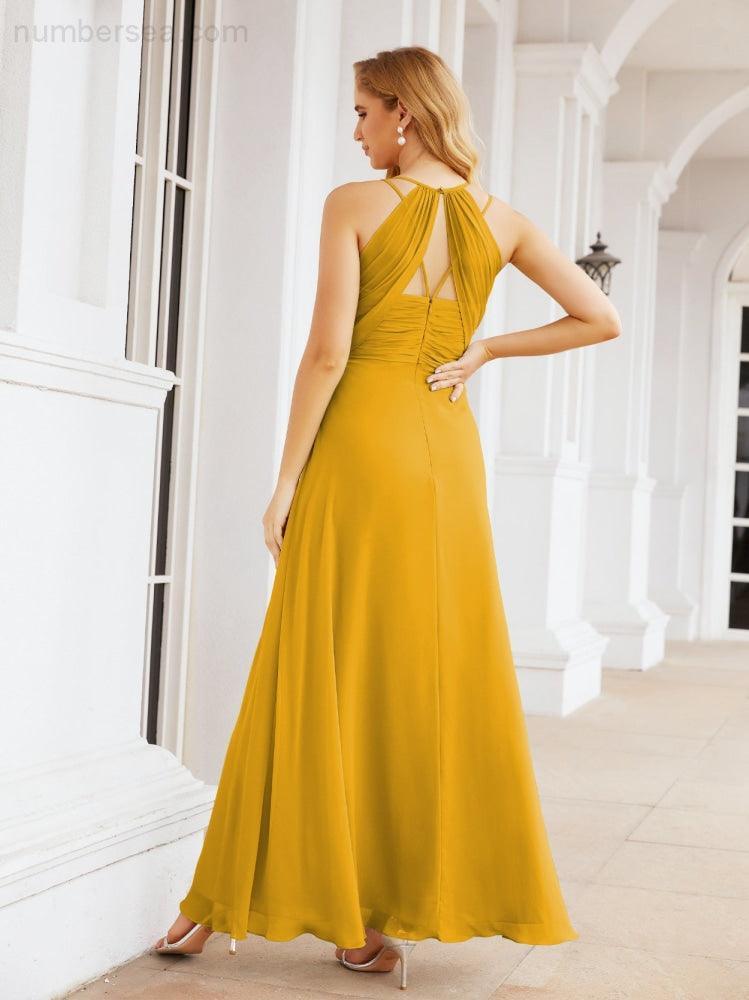 Numbersea Robes de demoiselle d'honneur pour femmes à bretelles doubles spaghetti Robe longue de soirée formelle fendue sur le côté 28051