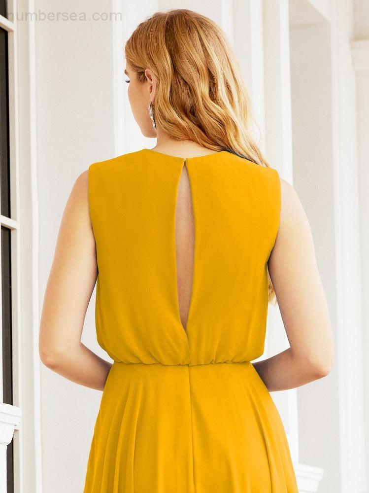 Vestido de Dama de Honra Sem Mangas Longo Linha A para Baile de Gala e Noites Formais 28025