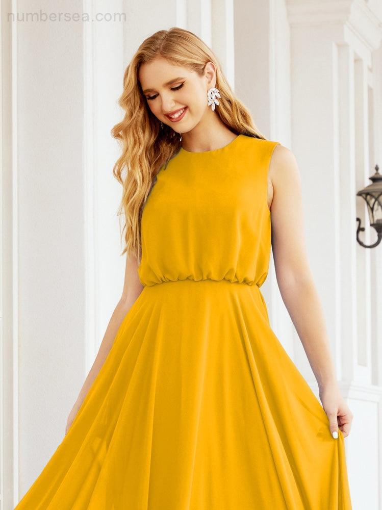 Vestido de Dama de Honra Sem Mangas Longo Linha A para Baile de Gala e Noites Formais 28025