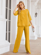 Robe de mariée élégante pour la mère de la mariée en deux pièces, tailleur pantalon grande taille à volants superposés, peignoir argenté 28064