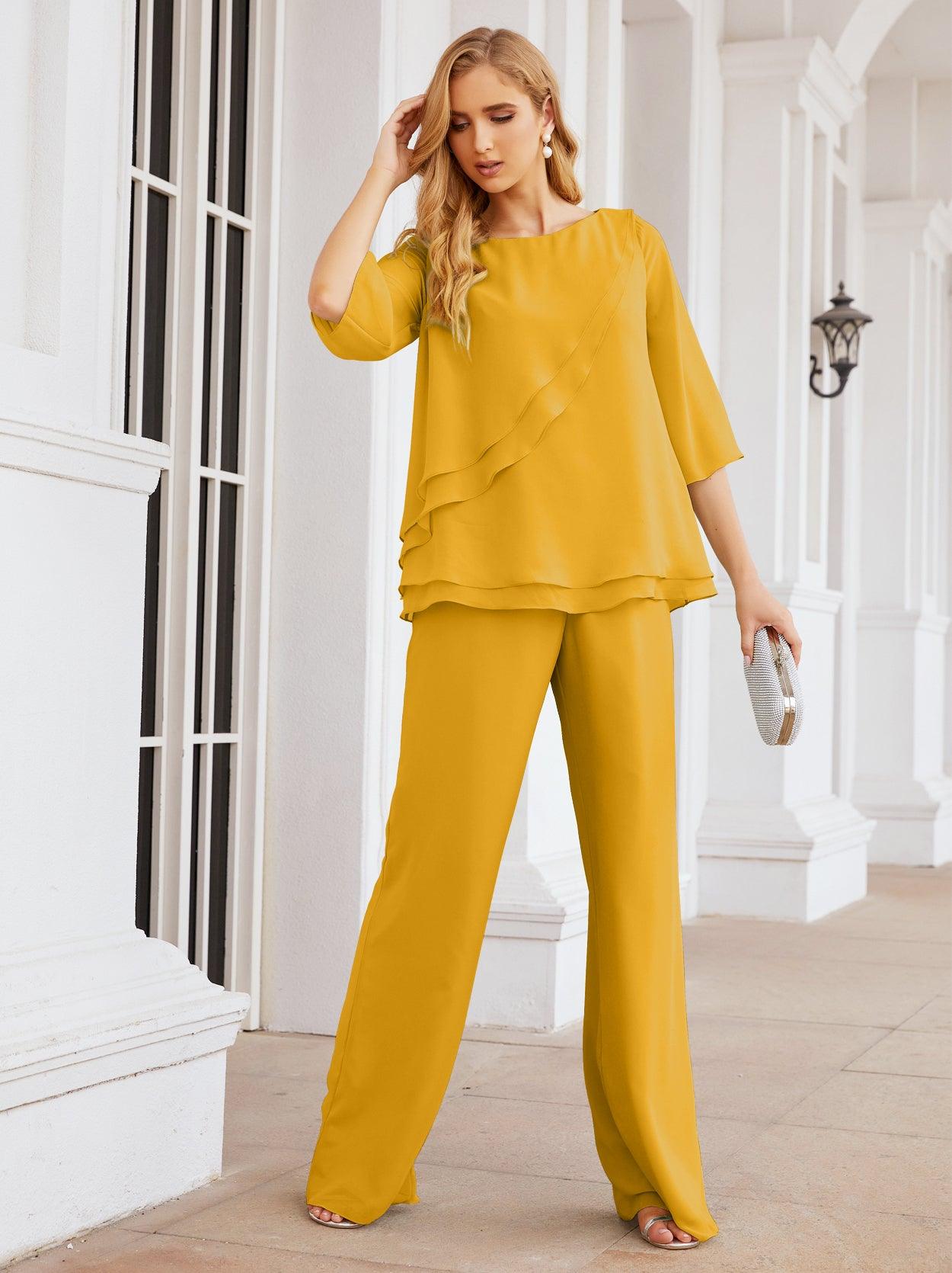 Robe de mariée élégante pour la mère de la mariée en deux pièces, tailleur pantalon grande taille à volants superposés, peignoir argenté 28064