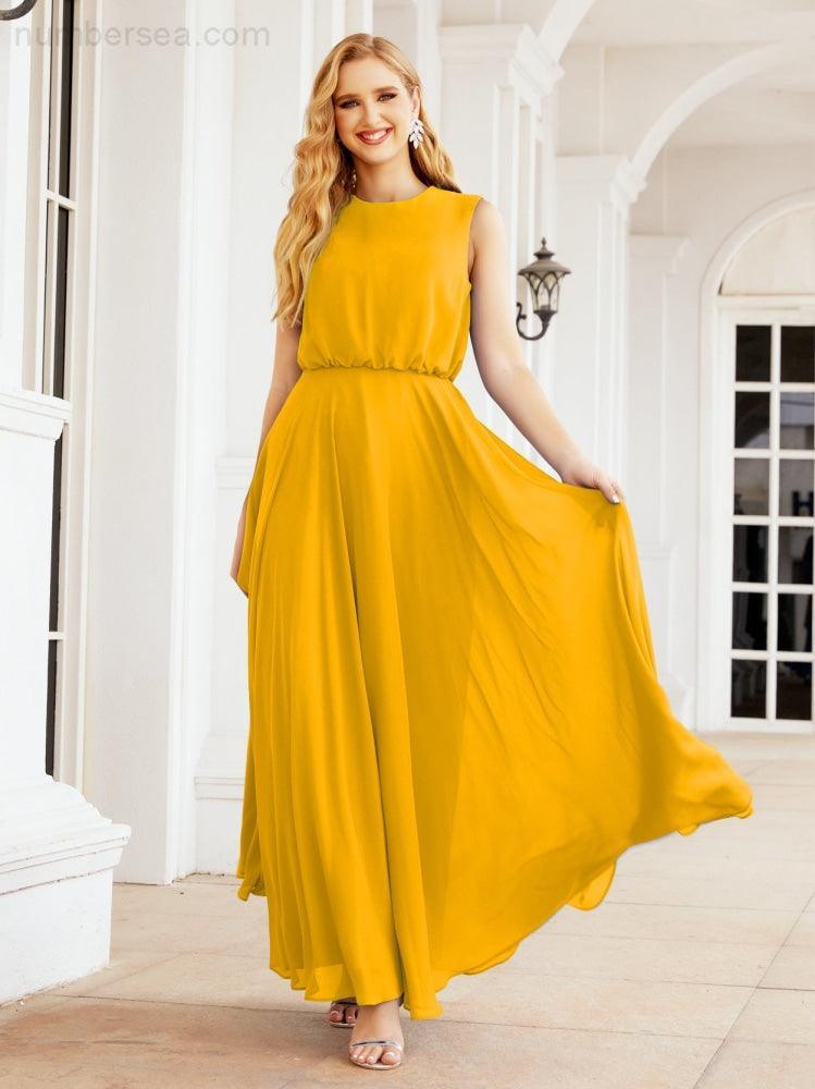 Vestido de Dama de Honra Sem Mangas Longo Linha A para Baile de Gala e Noites Formais 28025