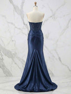 Glamorous Red Strapless Beaded Corset Satin Prom Dress
