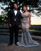 Art Deco Beaded Prom Dress With Lace Up Back And 3D Florals