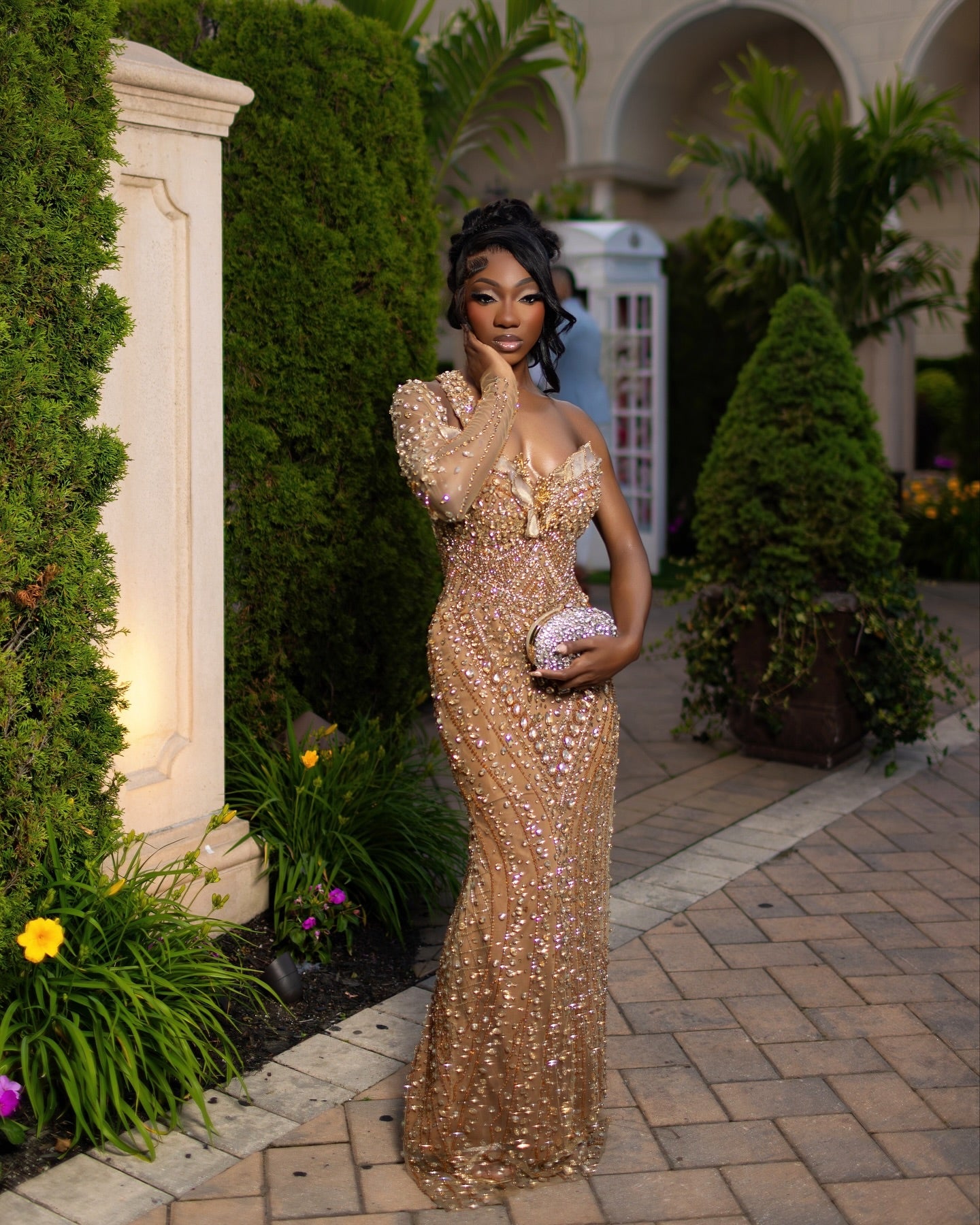 2026 Golden Hour Beaded Prom Dress Opulent Nude Gold Sequin Gown One Shoulder