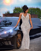 Diamond Dream 2026 Silver Crystal Pearl Beaded Mermaid Gown Sweetheart Neckline