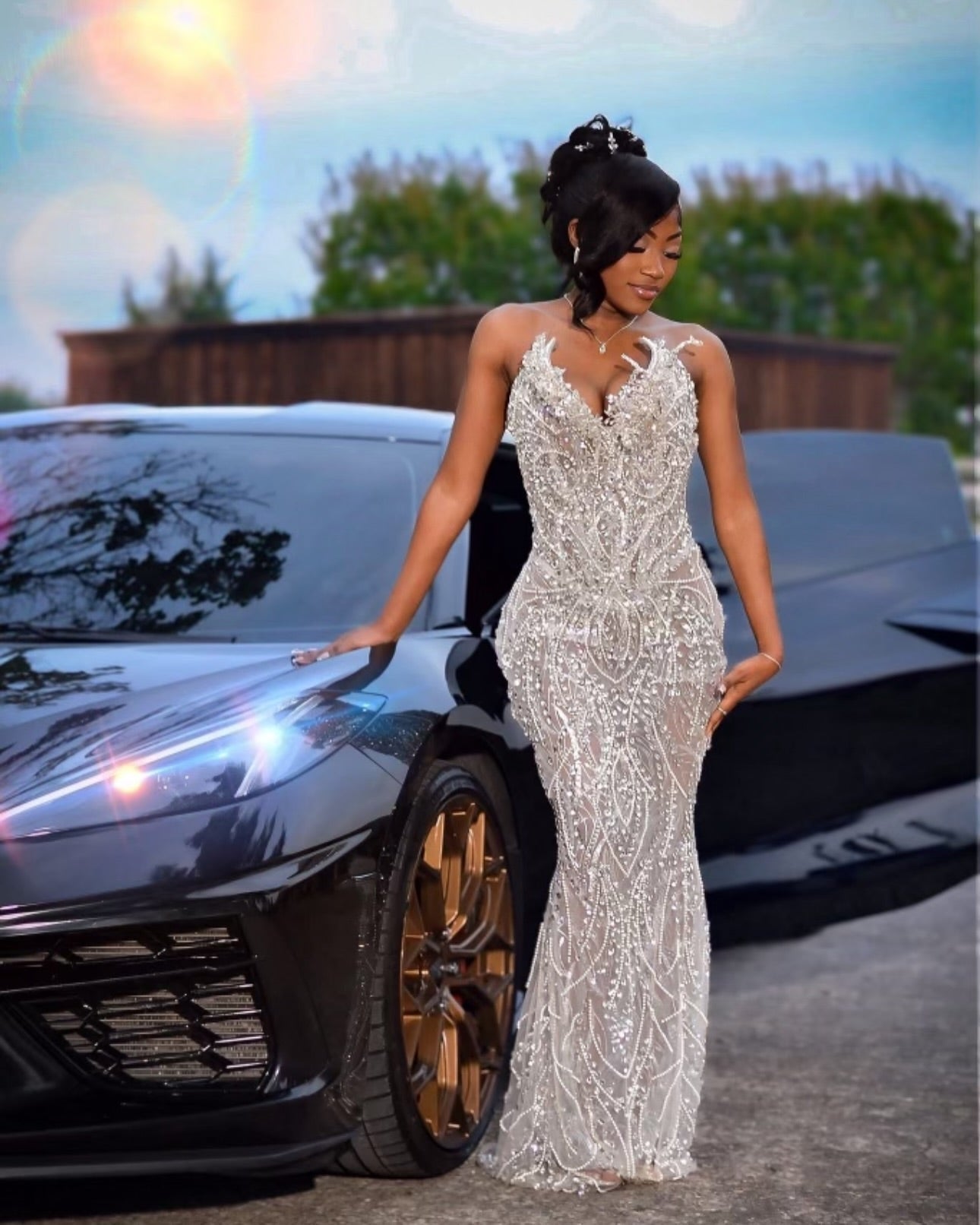 Diamond Dream 2026 Silver Crystal Pearl Beaded Mermaid Gown Sweetheart Neckline