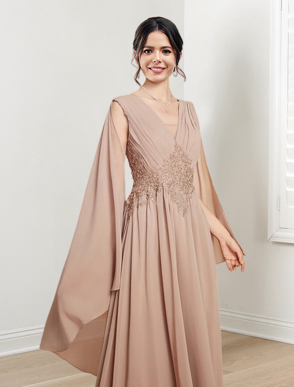 V Neck A Line Princess Floor Length Dresses For The Mother Of The Bride