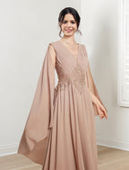 V Neck A Line Princess Floor Length Dresses For The Mother Of The Bride