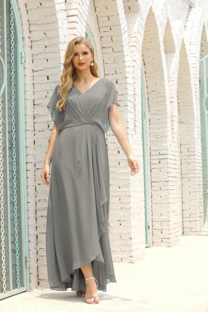 Vestidos de Mãe da Noiva Tamanho Grande Decote em V Comprido para Baixo Vestido de Gala Formal para Convidado de Casamento 28020