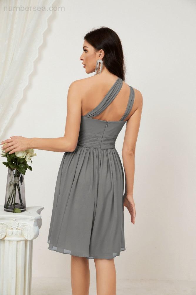 Numbersea Damen Chiffon Kurzes Ein-Schulter Brautjungfernkleid Festliche Kleider für Feier Heimkehr 2804