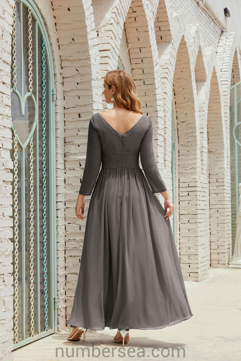 Abito da damigella Numbersea in chiffon, abito formale per festa, abito da sera 28016