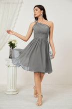 Numbersea Damen Chiffon Kurzes Ein-Schulter Brautjungfernkleid Festliche Kleider für Feier Heimkehr 2804