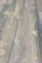 A Line Off the Shoulder Satin Lace Prom Dress