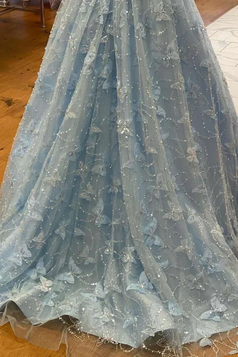 A Line Off the Shoulder Satin Lace Prom Dress