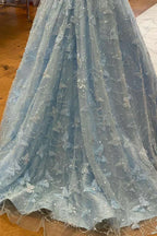 A Line Off the Shoulder Satin Lace Prom Dress