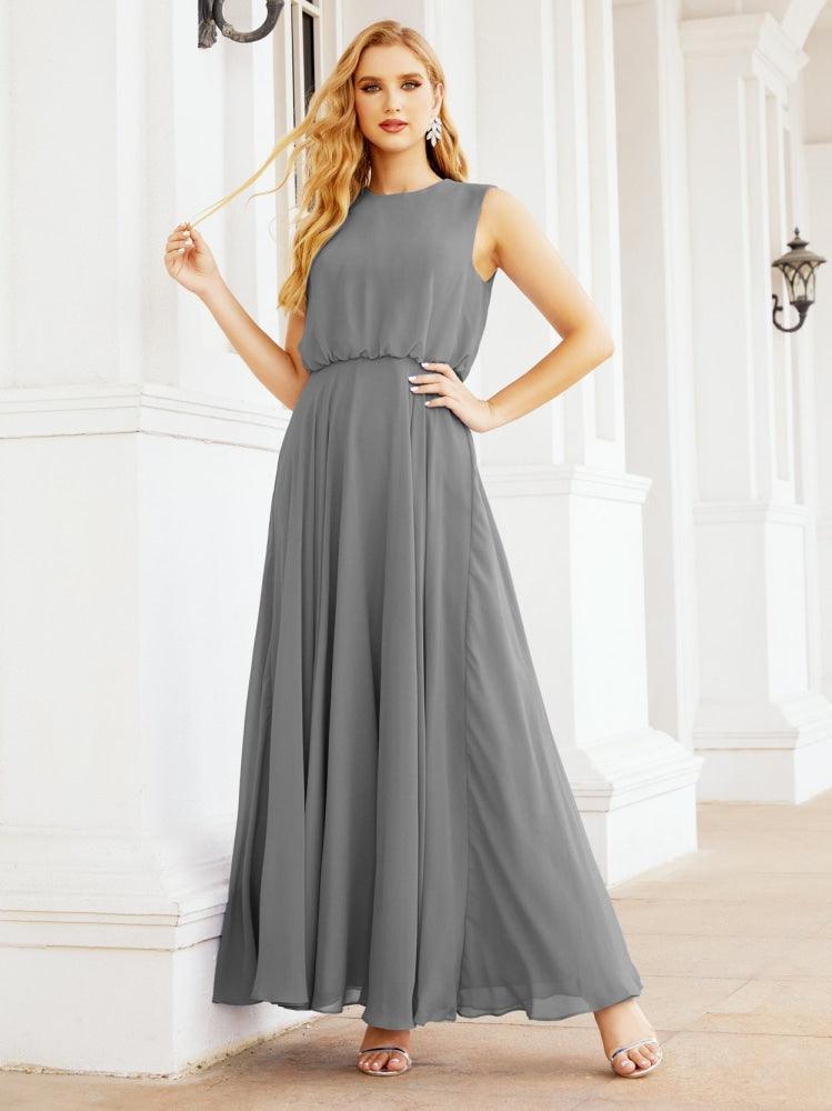 Vestido de Dama de Honra Sem Mangas Longo Linha A para Baile de Gala e Noites Formais 28025