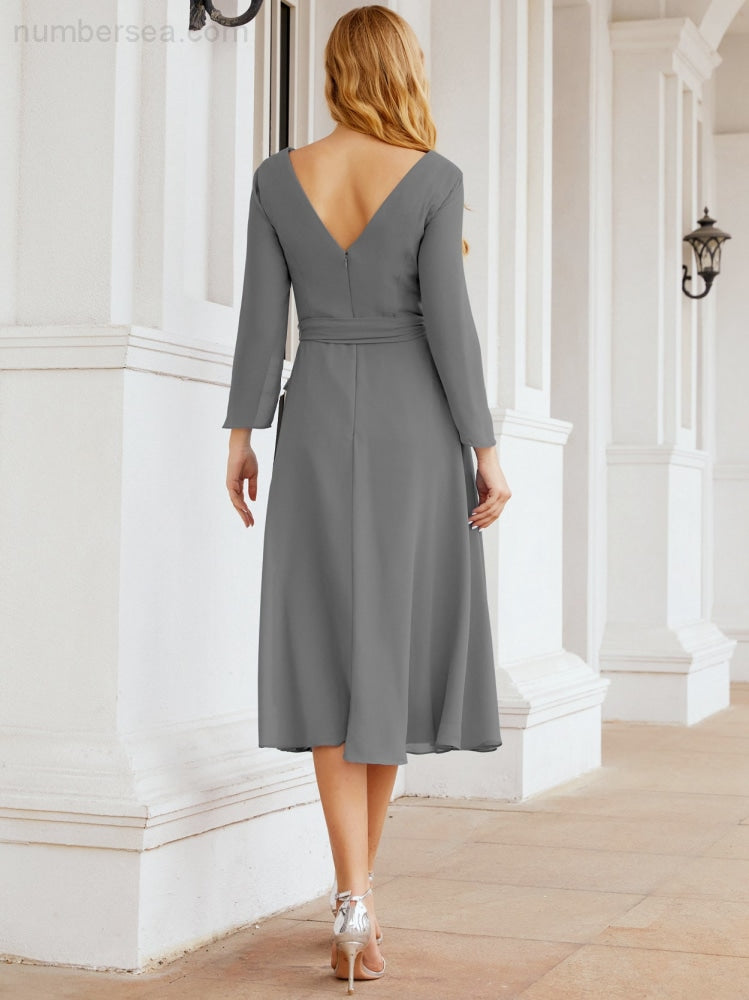 Bridesmaid Dress V-Back Waist Belt Mother of the Bride Wedding Guest SY28031