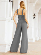 Tuta da sera elegante Numbersea con scollo incrociato, abito lungo per damigella, pantaloni a zampa d'elefante 28033