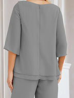 Robe de mariée élégante pour la mère de la mariée en deux pièces, tailleur pantalon grande taille à volants superposés, peignoir argenté 28064