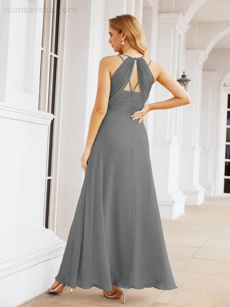 Numbersea Robes de demoiselle d'honneur pour femmes à bretelles doubles spaghetti Robe longue de soirée formelle fendue sur le côté 28051