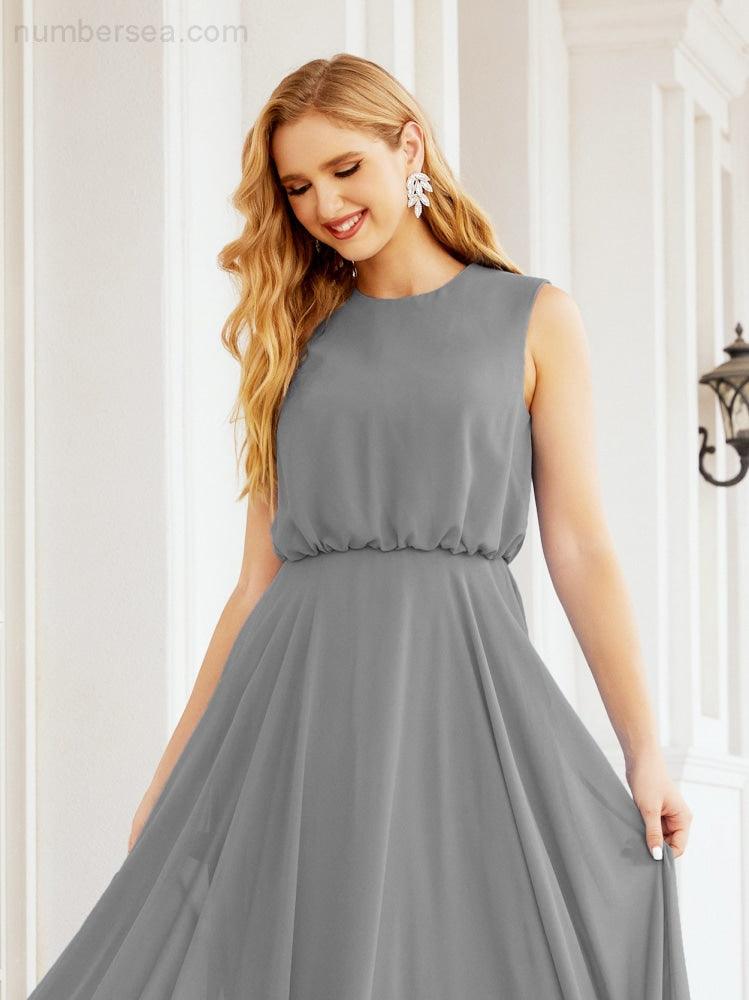 Vestido de Dama de Honra Sem Mangas Longo Linha A para Baile de Gala e Noites Formais 28025