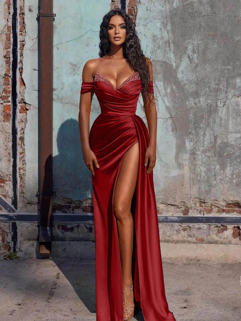 Adelaide | Robe de bal longue en satin sirène avec fente