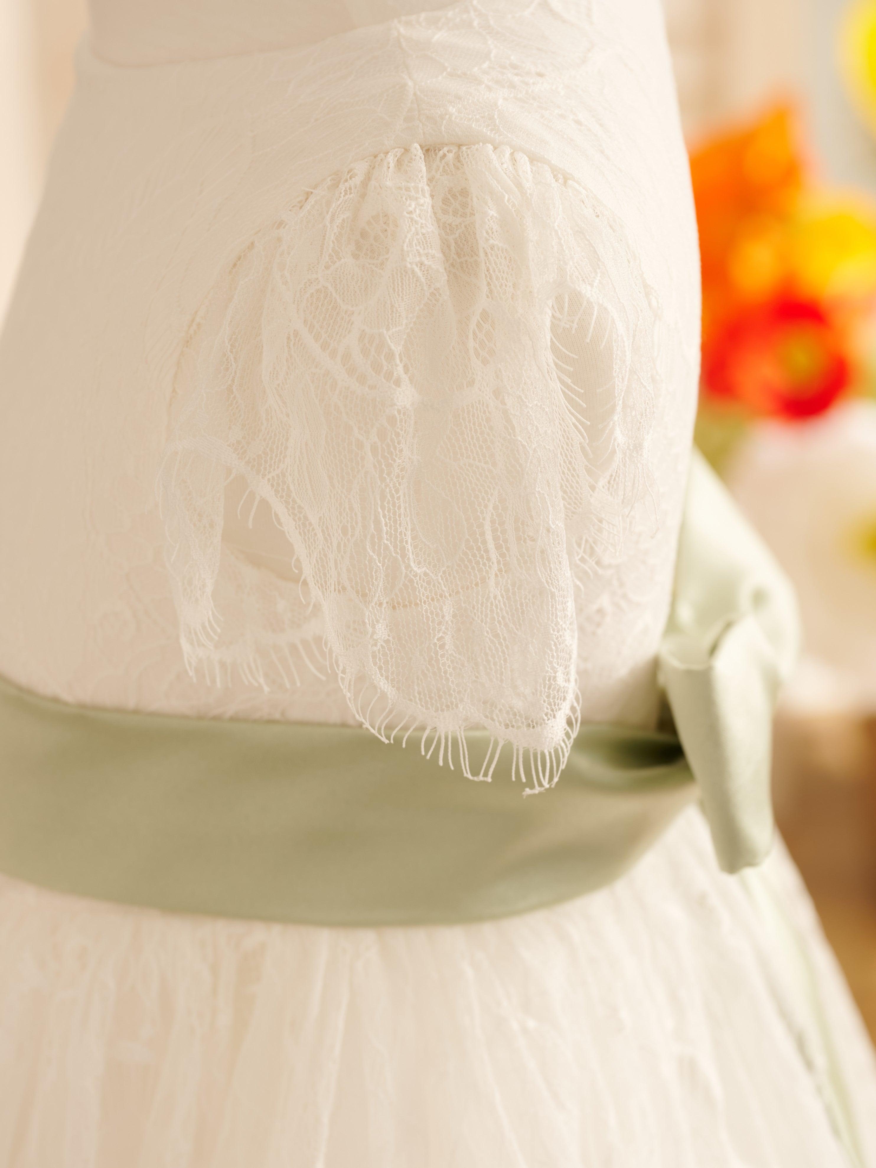 Ivory Satin Lace Flower Girl Dress With Bow For First Communion