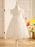 Ivory Satin Lace Flower Girl Dress With Bow For First Communion